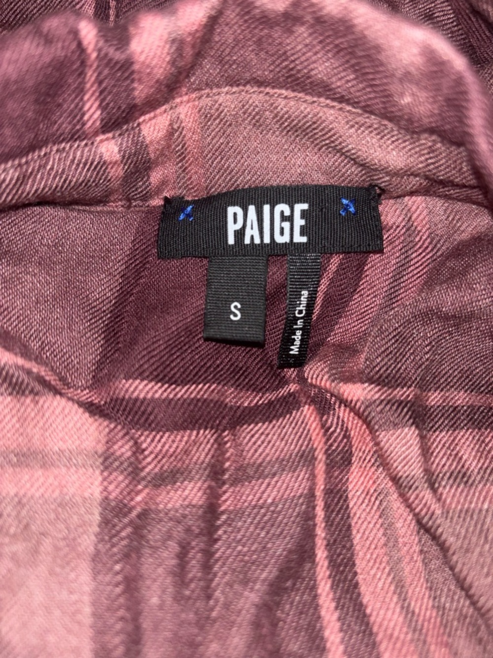 Paige burgundy/pink plaid button down top size S - Picture 2 of 3
